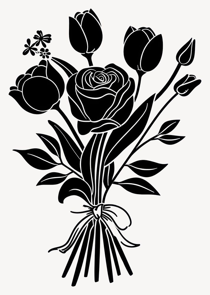 Rose and Tulip Flower silhouette drawing flowers vector