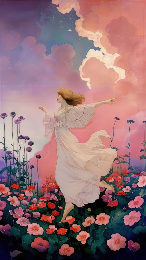 Flower illustration dancing field.