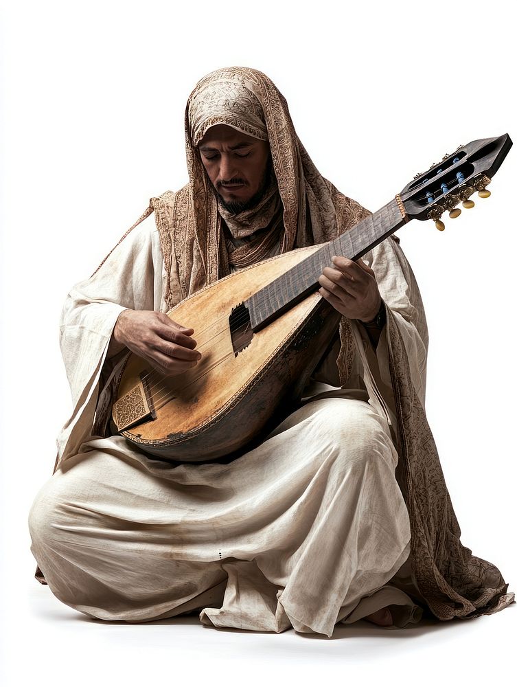 Egyptian oud player performing in a normal modern outfit musician traditional performance.