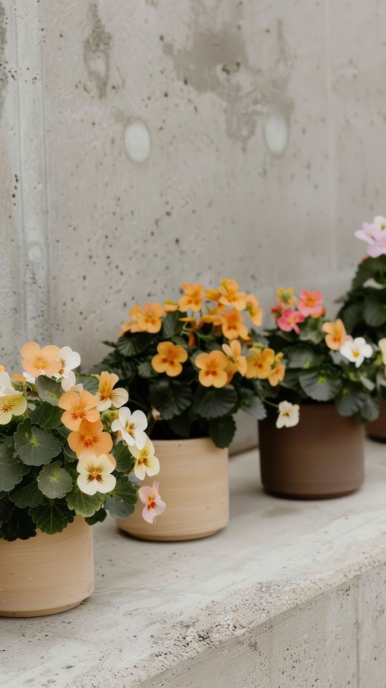 Colorful flowers blooming plants blooms windowsill.