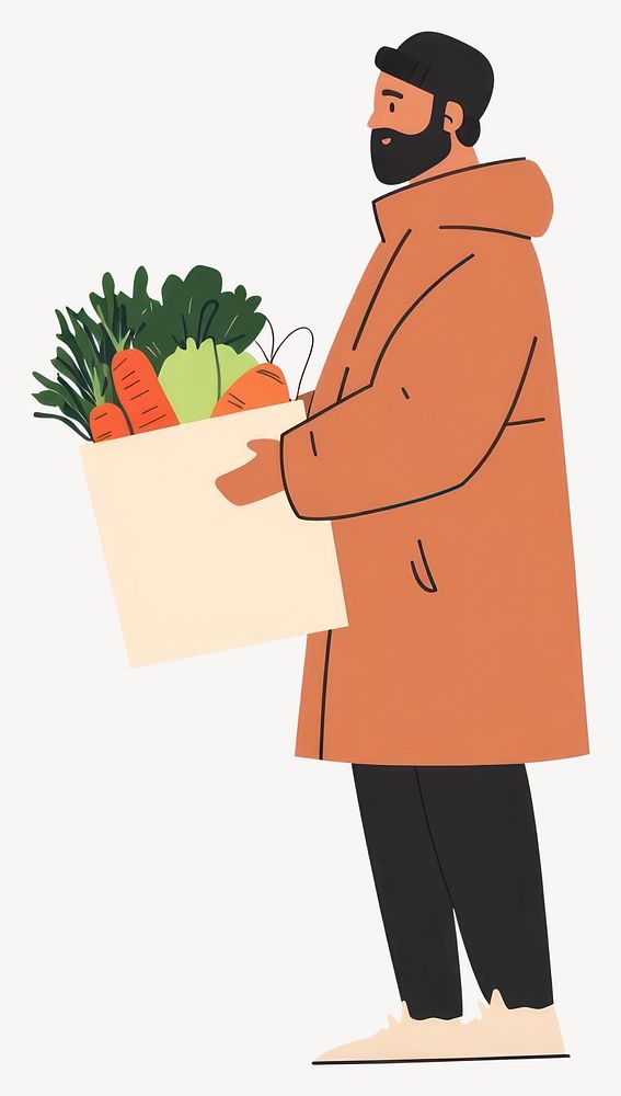 Man holding paper bag of vegetables man illustration coat  vector