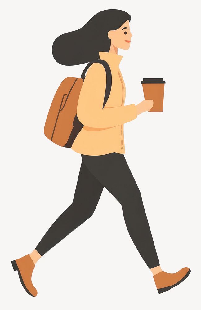 Woman walking holding a coffee cup woman illustration female  vector