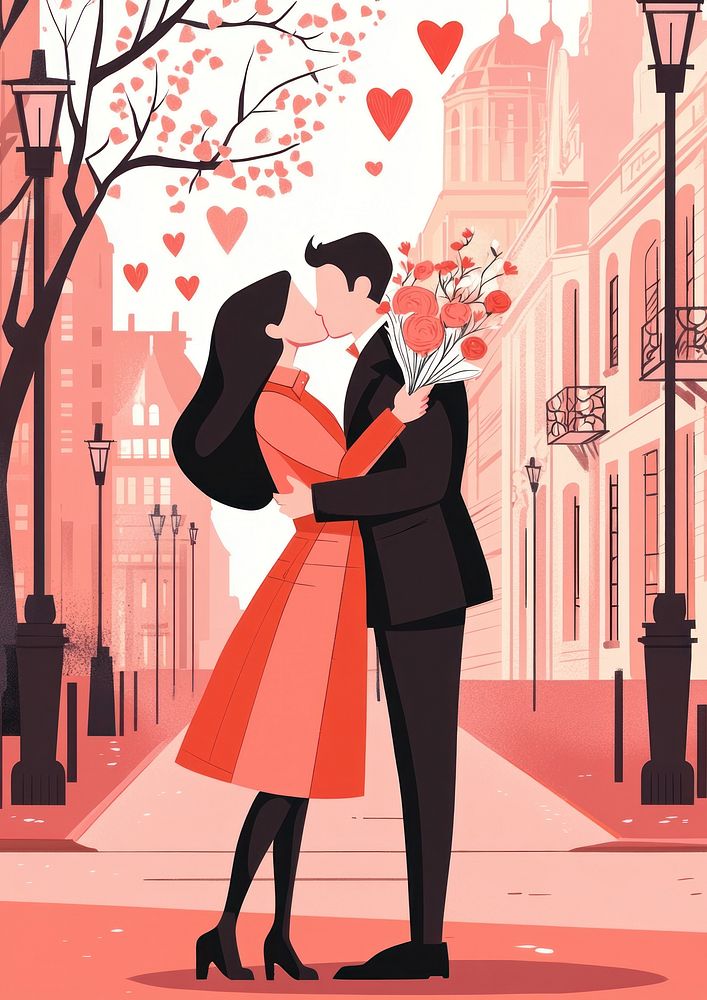 Flowers kiss illustration romantic.