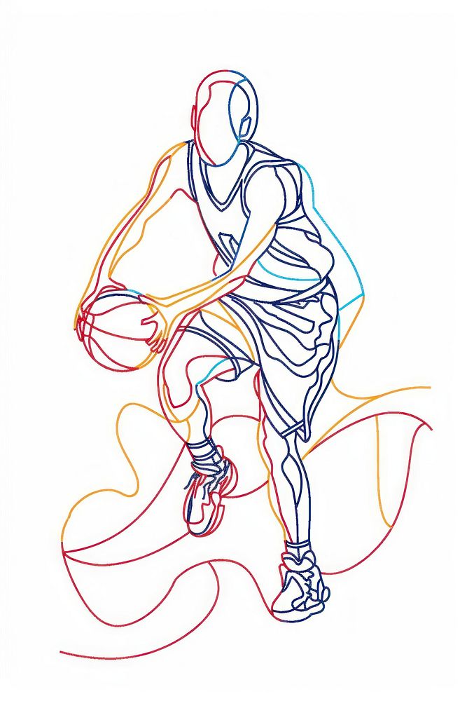 Line drawing basketball player art colorful design.