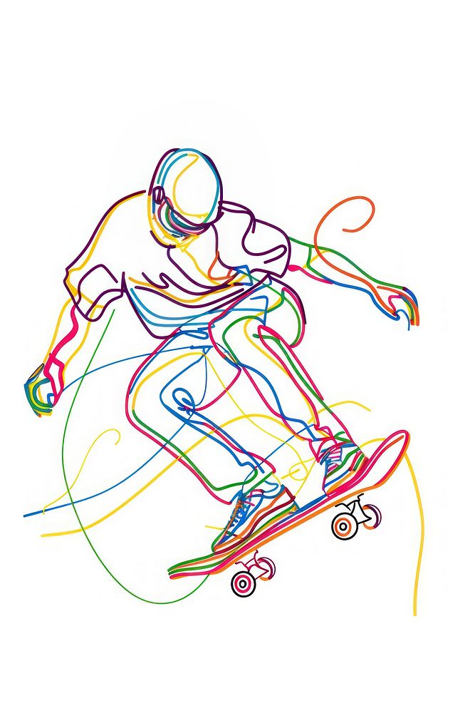 Line drawing pro skater player art colorful design.