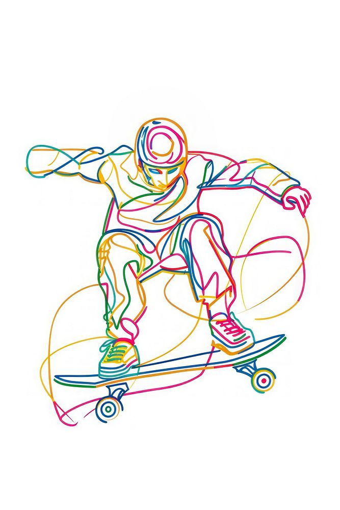 Line drawing pro skater player art skateboard colorful.