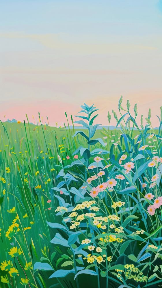 Summer meadow illustration landscape flowers.