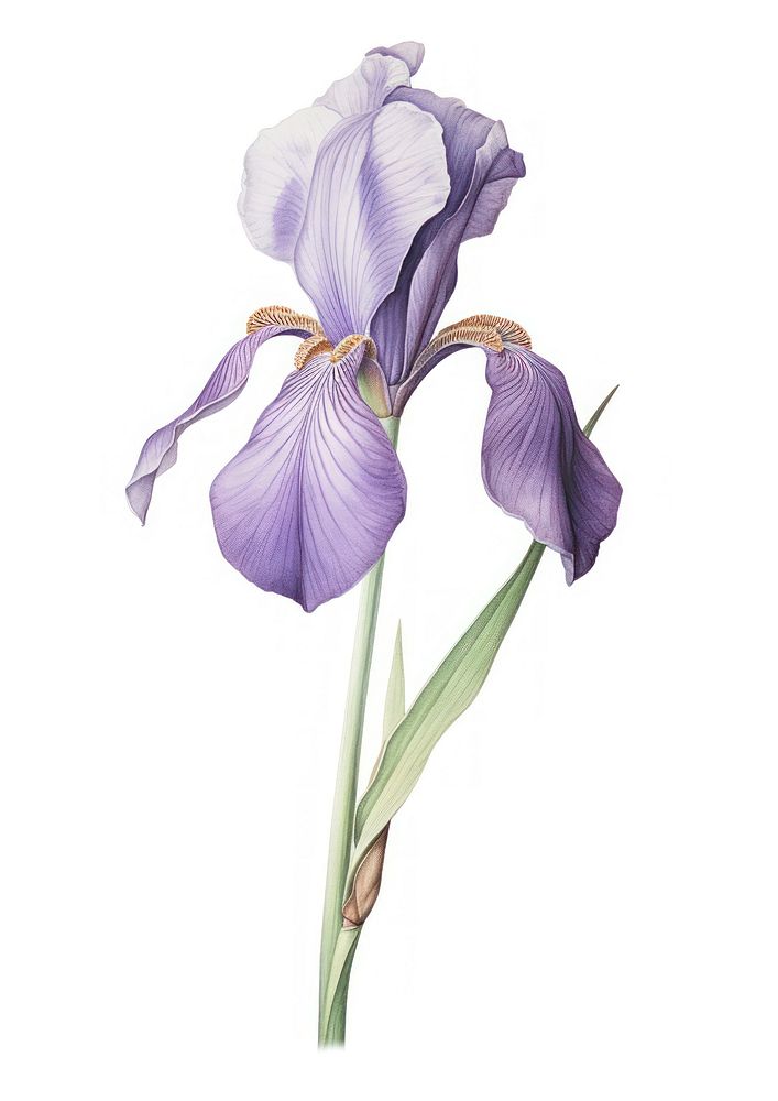 Iris branch illustration botanical drawing.