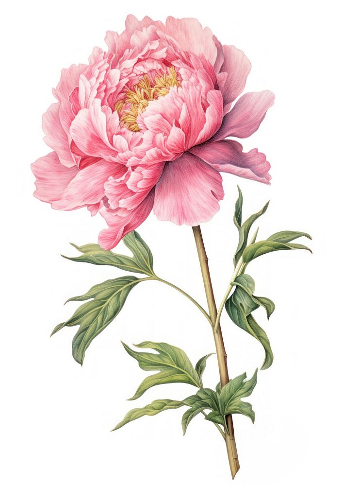 Pink Peony branch peony illustration botanical.