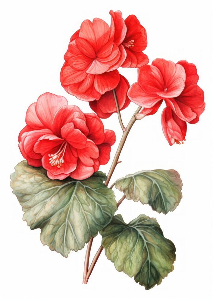 Red Begonia branch illustration botanical begonia.