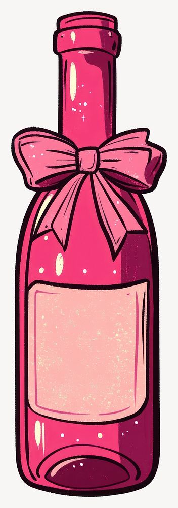 A bottle of rose wine with ribbon bow illustration cartoon style vector