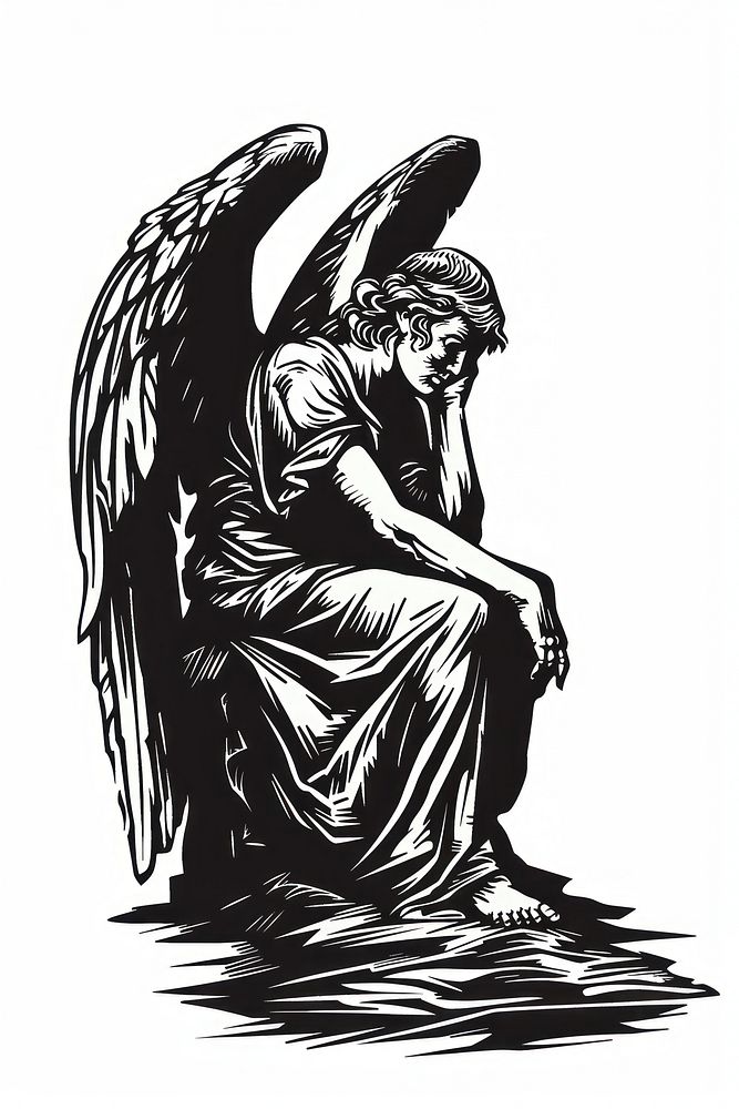 Vintage woodcut engraving style vector illustration angel art design.