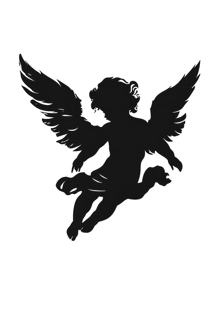 Vintage woodcut engraving style vector illustration silhouette angel white.