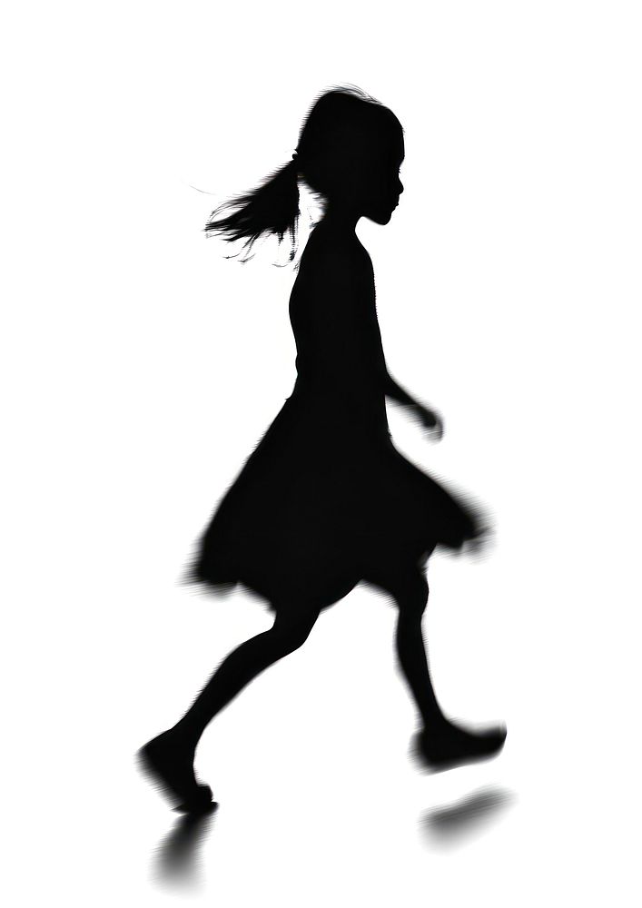 Shadow of girl walking silhouette black white.