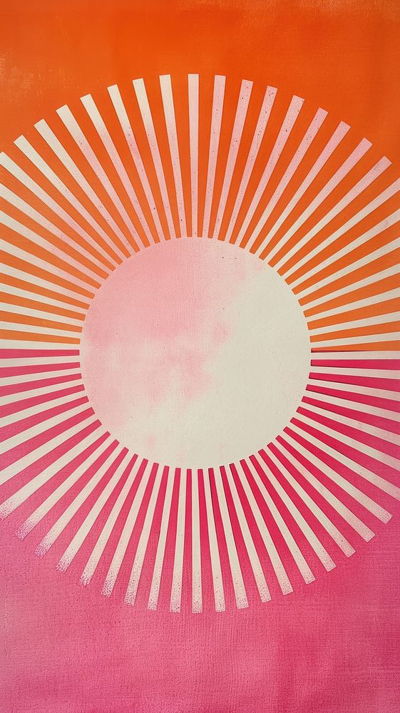 A pink and orange circle with rays background pattern design.