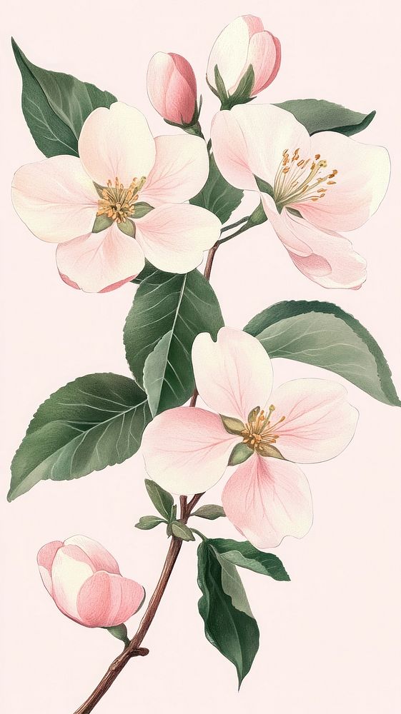 Pink apple blossom flowers blossoms illustration art.