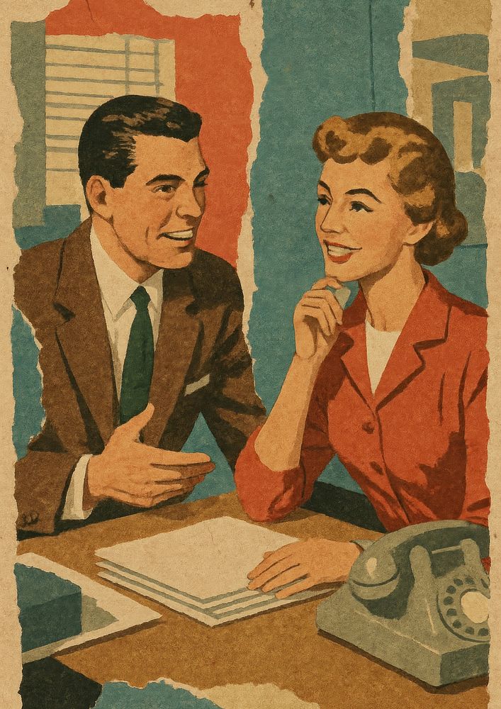 Retro office discussion illustration | Free Photo Illustration - rawpixel