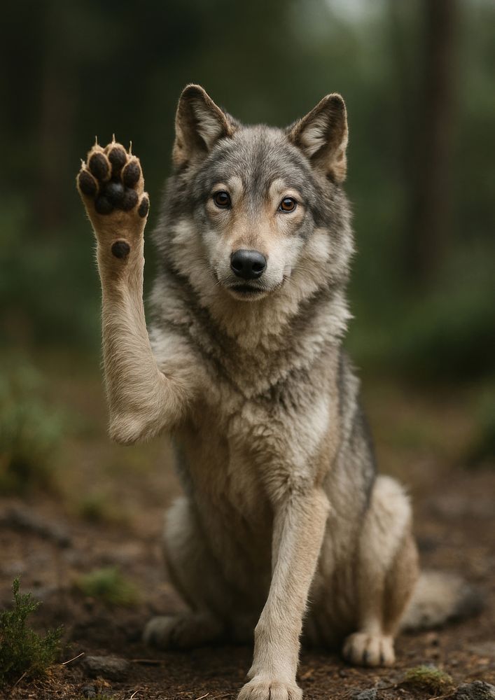Wolf raising paw in forest | Free Photo - rawpixel