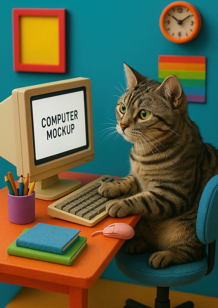 Cat using computer mockup | Free Photo - rawpixel