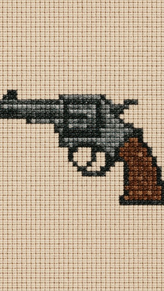 Pixelated revolver cross-stitch art | Free Photo Illustration - rawpixel
