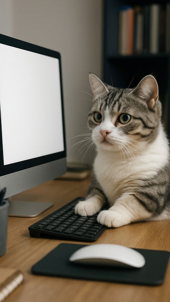 Cat using computer at desk | Free Photo - rawpixel
