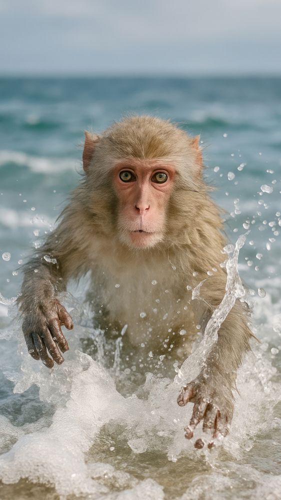 Monkey splashing in ocean waves | Free Photo - rawpixel