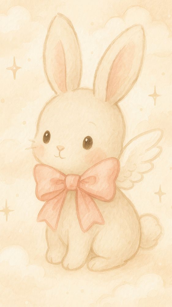 Cute angelic bunny wallpaper mobile | Free Photo Illustration - rawpixel