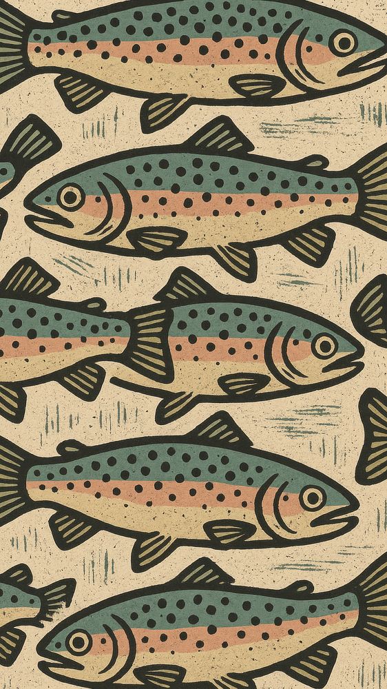 Retro fish pattern wallpaper mobile | Free Photo Illustration - rawpixel