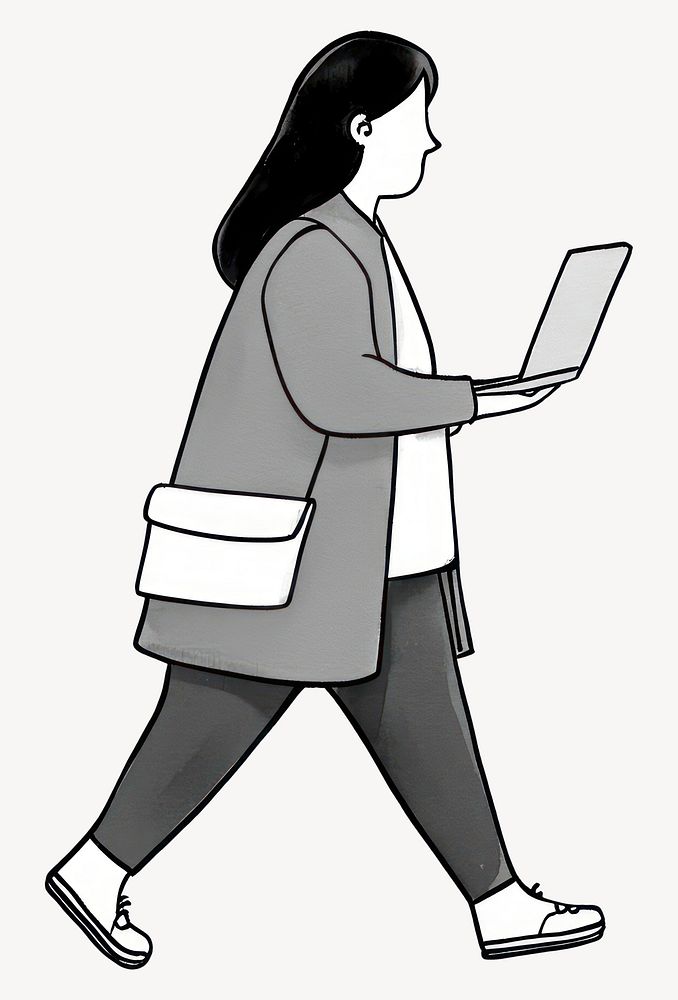 Woman walking laptop illustration female vector