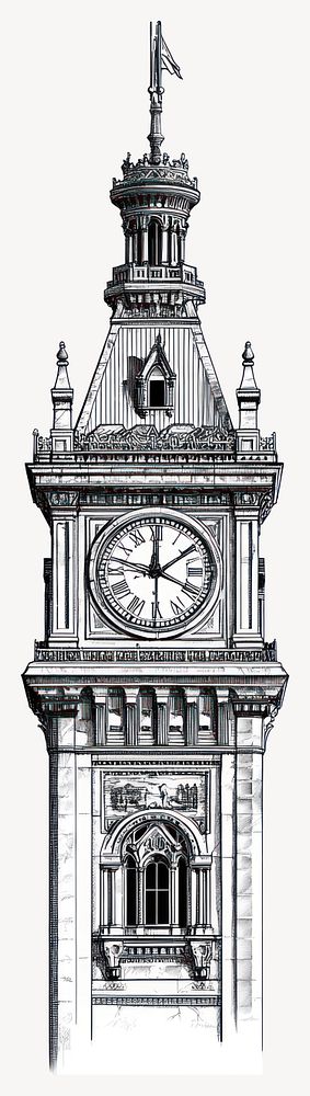 Clock tower architectural architecture drawing vector