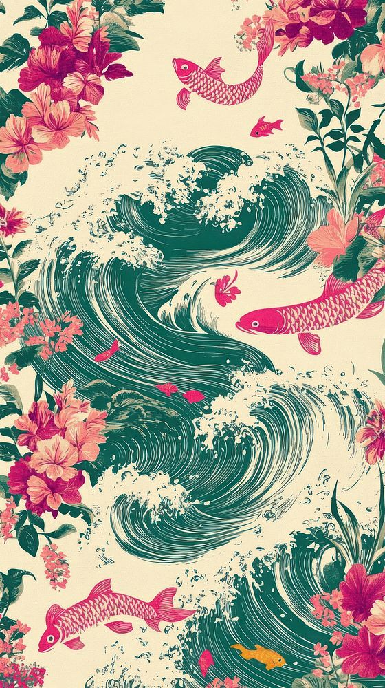 Tidal wave fish pattern art | Free Photo Illustration - rawpixel