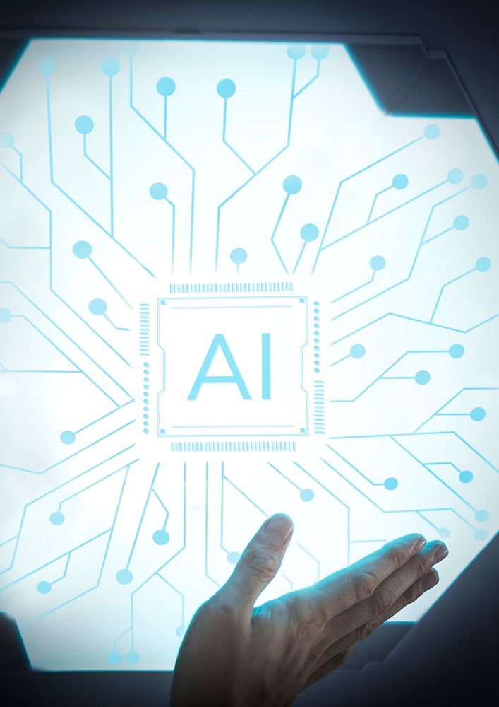 Futuristic AI technology microchip psd advanced innovation digital remix