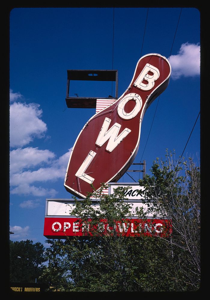 Thunderbird Lanes Bowling sign, Ypsilanti, Michigan (1988) photography in high resolution by John Margolies. Original from…