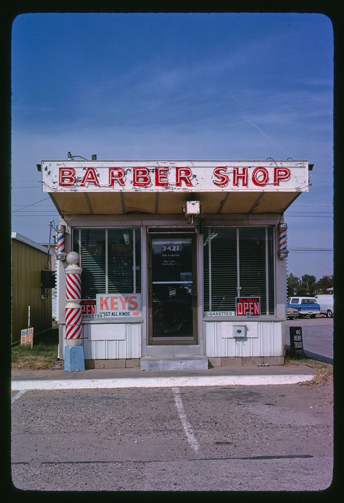 Barber shop, Oklahoma City, Oklahoma (1979) photography in high resolution by John Margolies. Original from the Library of…