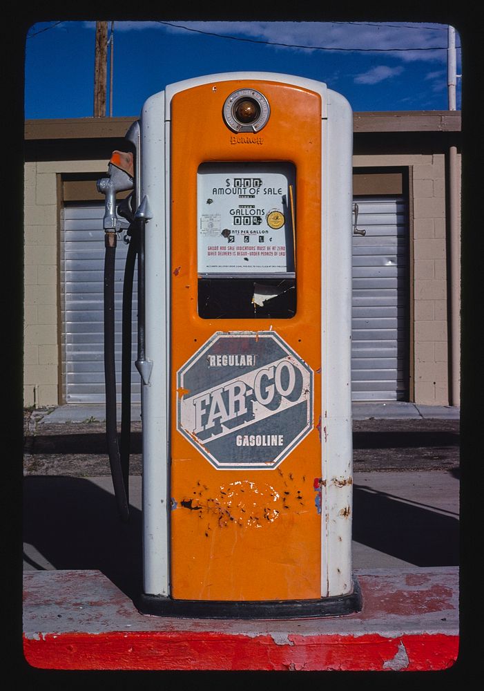Far-go gas pump, Main Street, Barstow, California (1979) photography in high resolution by John Margolies. Original from the…