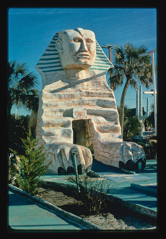 Goofy Golf, sphinx, Route 98A, Panama City Beach, Florida (1979) photography in high resolution by John Margolies. Original…