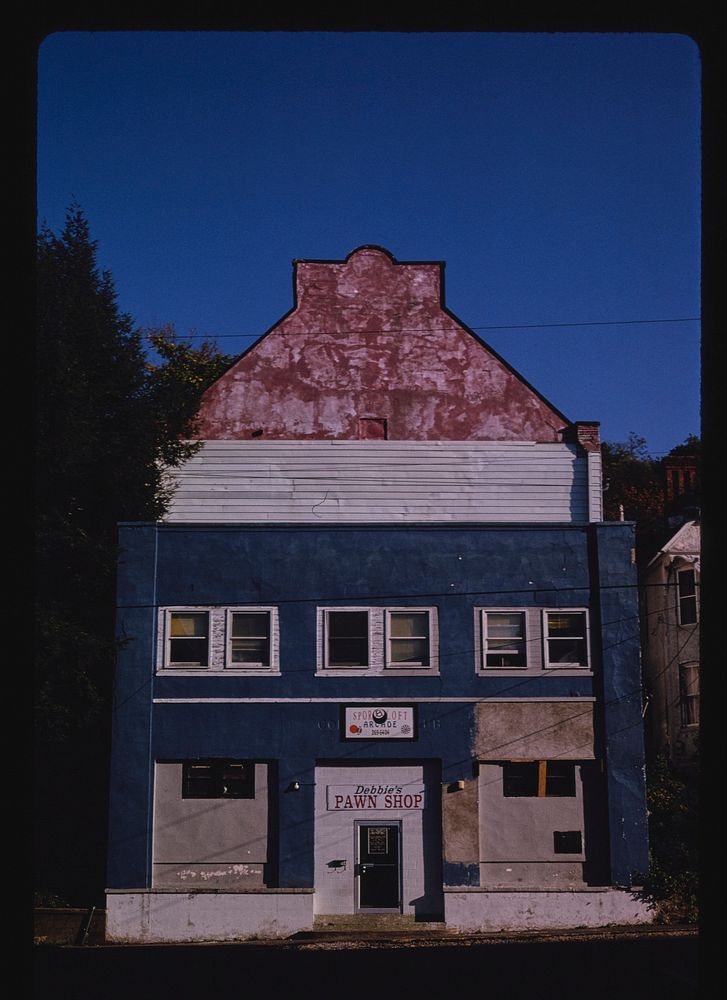 Debbie's Pawn Shop, Court & 2nd Streets, Weston, West Virginia (1995) photography in high resolution by John Margolies.…