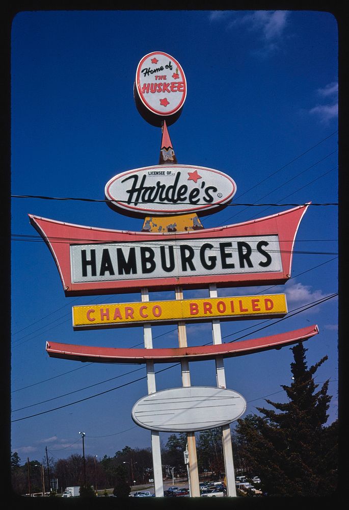 Hardee's Restaurant sign, Crowson Road, Columbia, South Carolina (1979) photography in high resolution by John Margolies.…