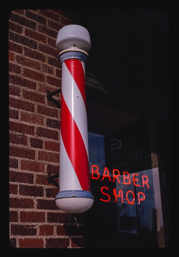 Barber pole, Gunsmoke Avenue, Dodge City, Kansas (1979) photography in high resolution by John Margolies. Original from the…