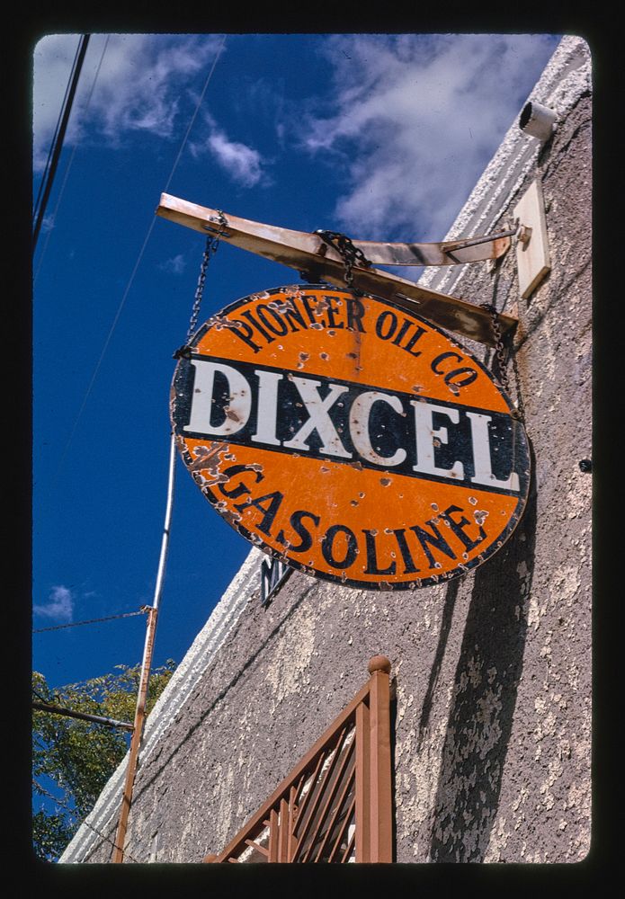 Dixcel Gas sign, Jerome, Arizona (1991) photography in high resolution by John Margolies. Original from the Library of…