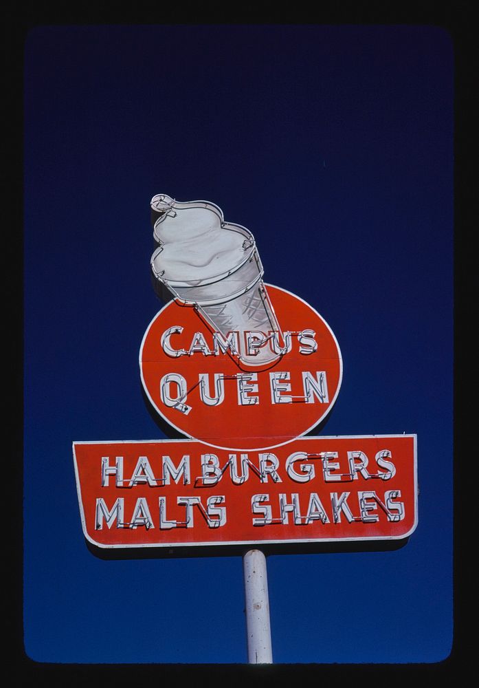 Campus Queen ice cream sign, El Paso, Texas (1979) photography in high resolution by John Margolies. Original from the…