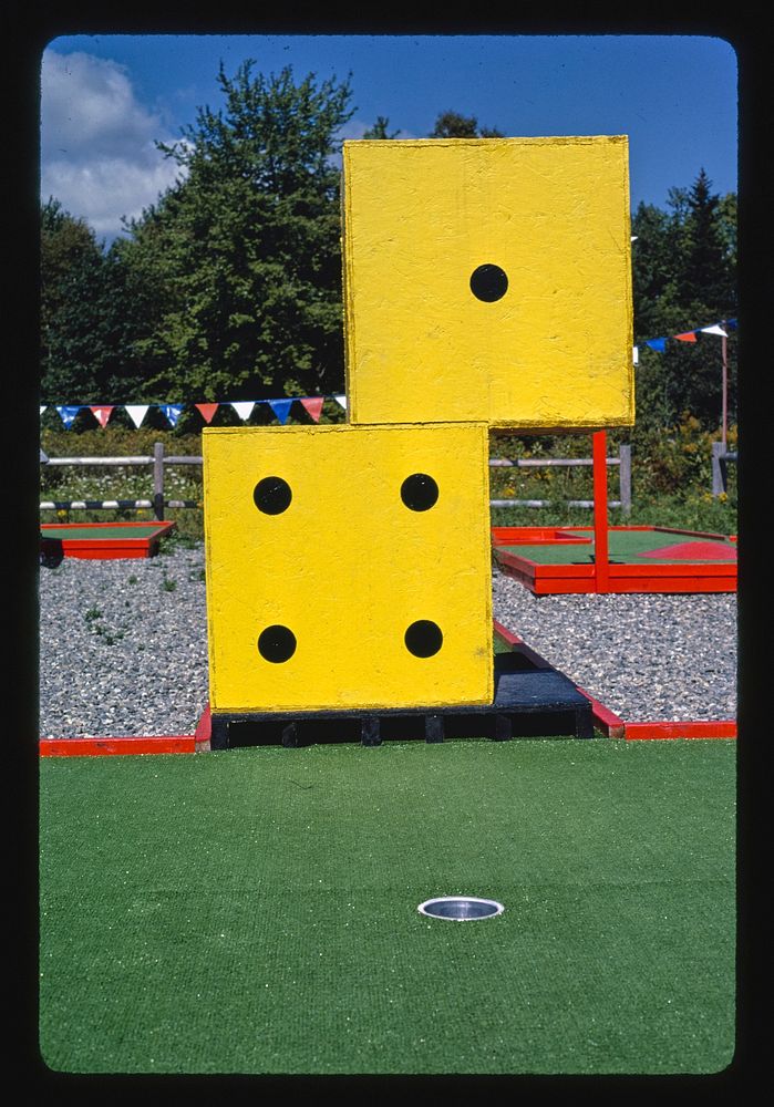 Dice, Hole in One mini golf, Route 1, Waldoboro, Maine (1984) photography in high resolution by John Margolies. Original…