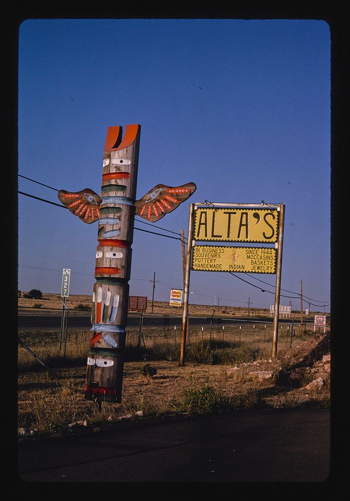 Sign, Alta's Cactus Cave Gift Shop since 1944, Route 70, Roswell, New Mexico (1991) photography in high resolution by John…