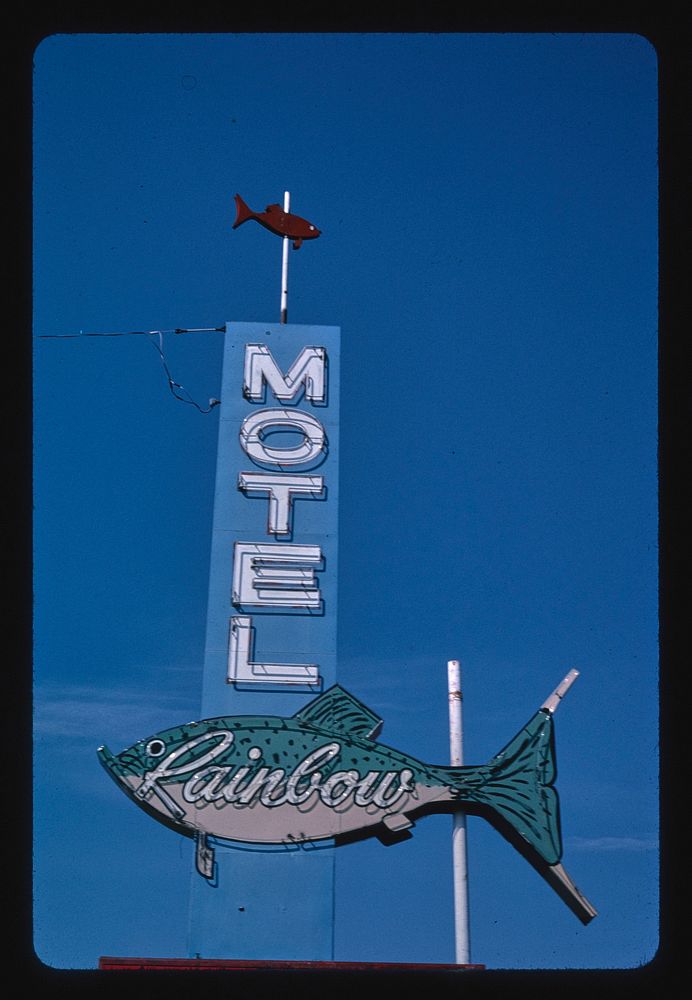 Rainbow Motel sign, B-90, Livingston, Montana (2004) photography in high resolution by John Margolies. Original from the…