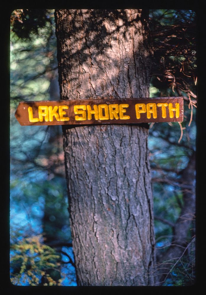 Path sign, Lake Minnewaska, New York (1978) photography in high resolution by John Margolies. Original from the Library of…