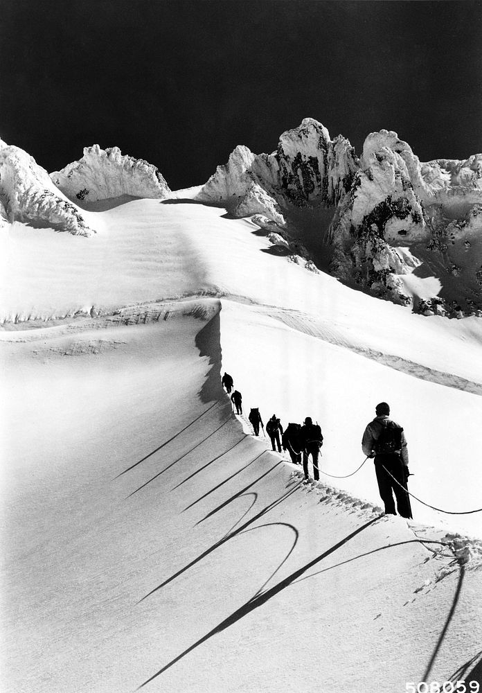 Mazamas Climbing Mt. Hood, Oregon 1963. Original public domain image from Flickr