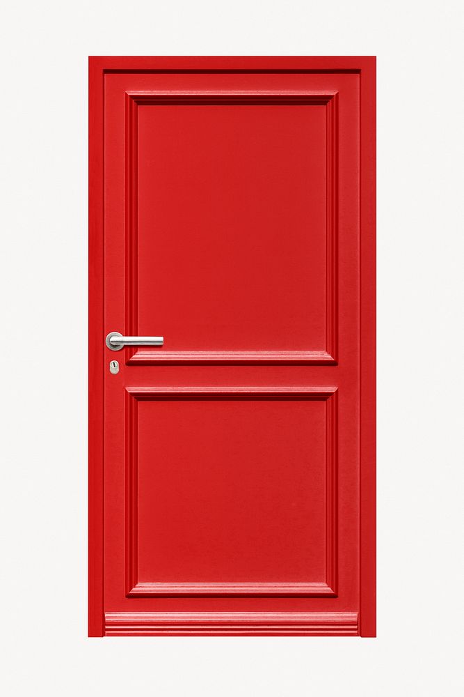 Red panel door, modern architecture isolated image on white background