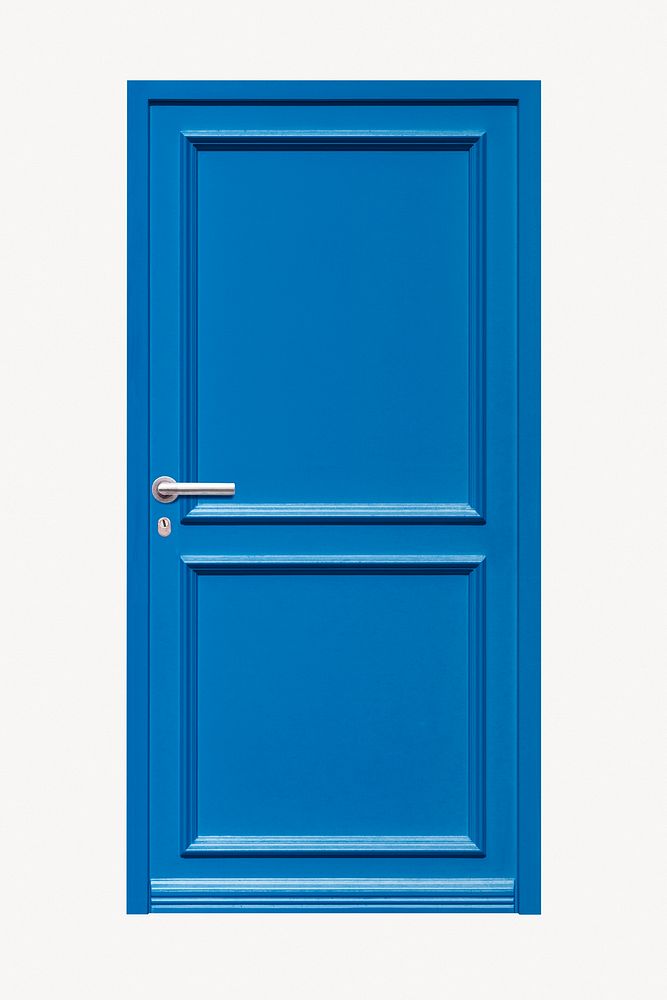 Blue panel door, modern architecture isolated image on white background