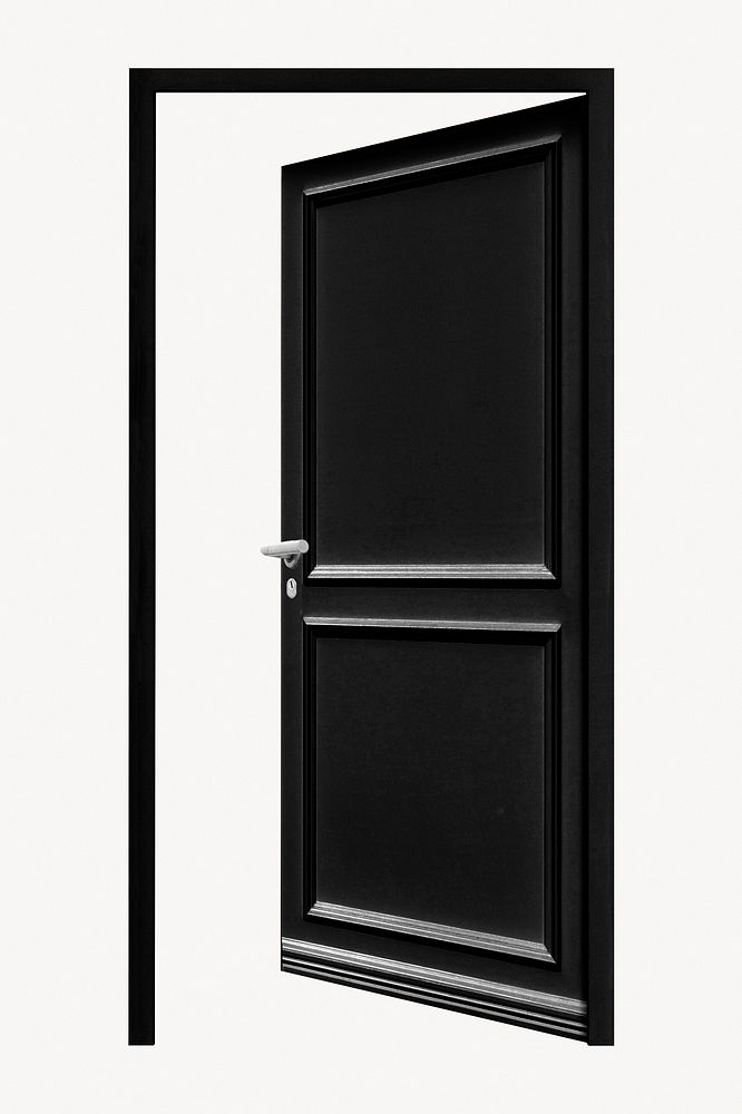 Black panel door, modern architecture isolated image on white background