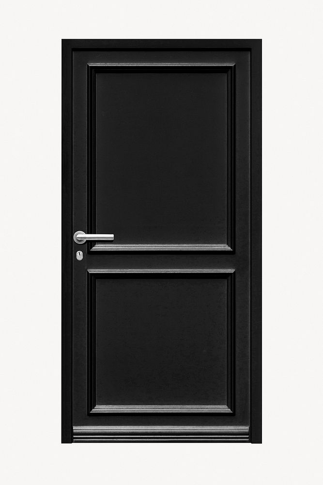 Black panel door, modern architecture isolated image on white background
